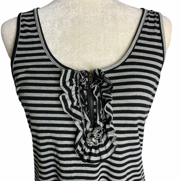 6 Degrees Striped Tank Top with Ruffle Zipper 54PE - Picture 2 of 6